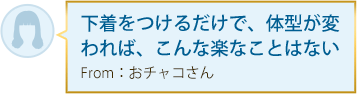 下着をつけるだけで、体型が変われば、こんな楽なことはない From：おチャコさん