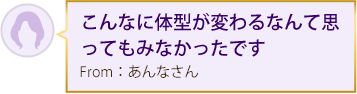 こんなに体型が変わるなんて思ってもみなかったです From：あんなさん